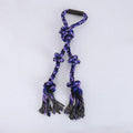 Blue and yellow durable cotton dog rope tug toy with ergonomic handle for large breed aggressive chewers