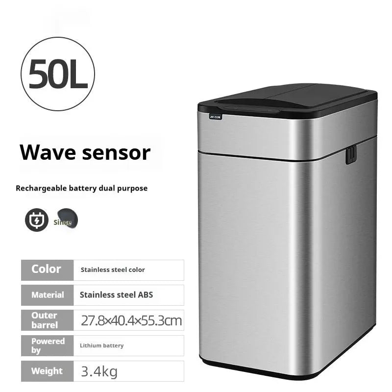 Stainless steel inductive smart trash can with square design and deodorant properties