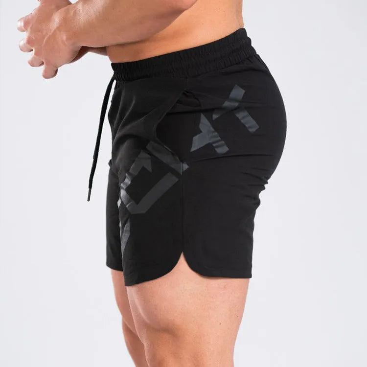 Men's black elastic waist quick-drying training shorts knee length for summer sports