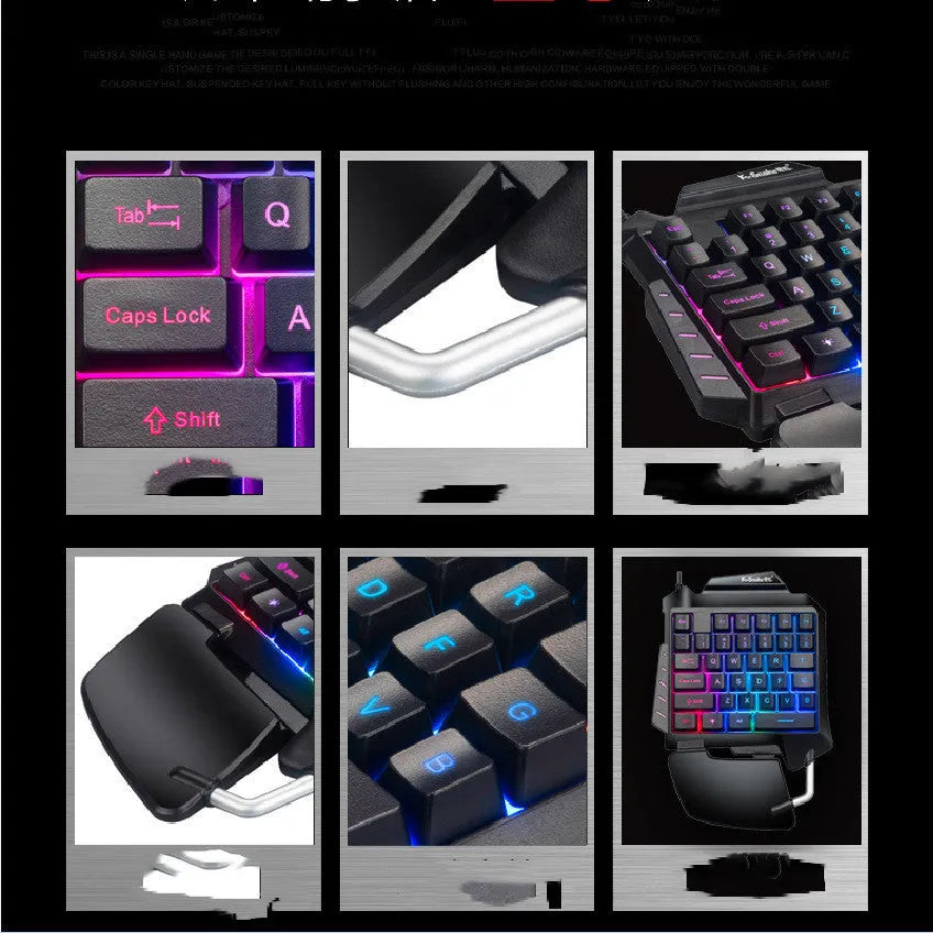 Black one-handed left-hand gaming keyboard with hand rest for desktop throne converter setup.