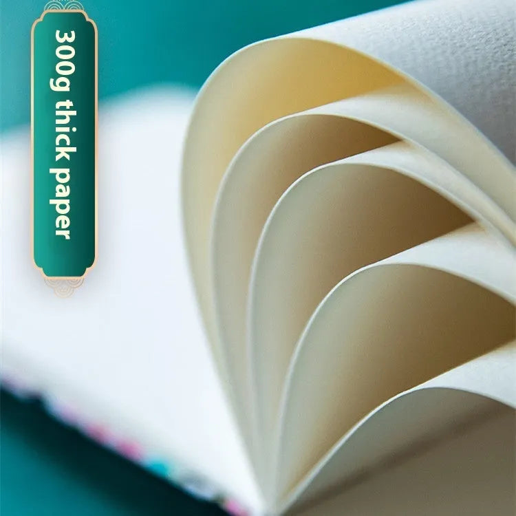 Feiluniao fabric watercolour notebook open showing paper and handmade cover