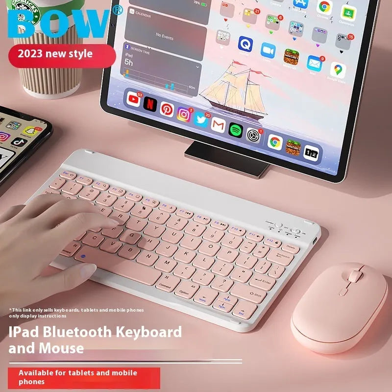 Bluetooth keyboard for tablet in multiple colour options including white, green, pink, and lavender.
