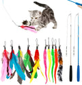 Cat feather teaser fishing rod set with two poles and ten colourful replacement heads