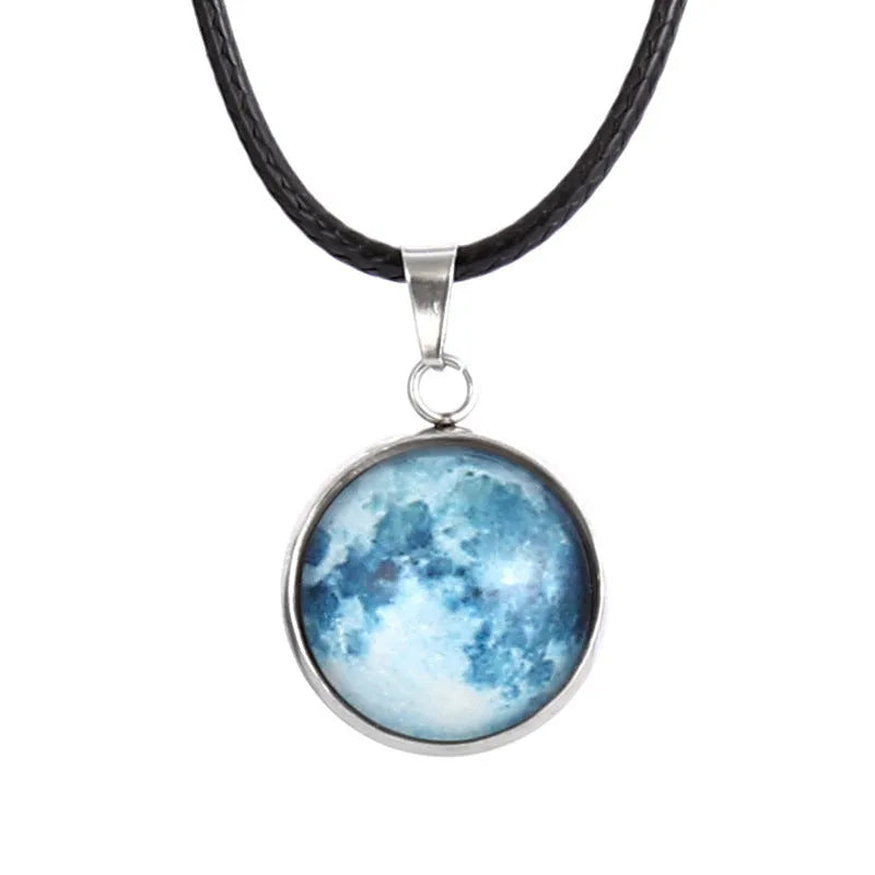 Luminous glass and coloured glaze constellation pendant necklace on an alloy chain with extension.