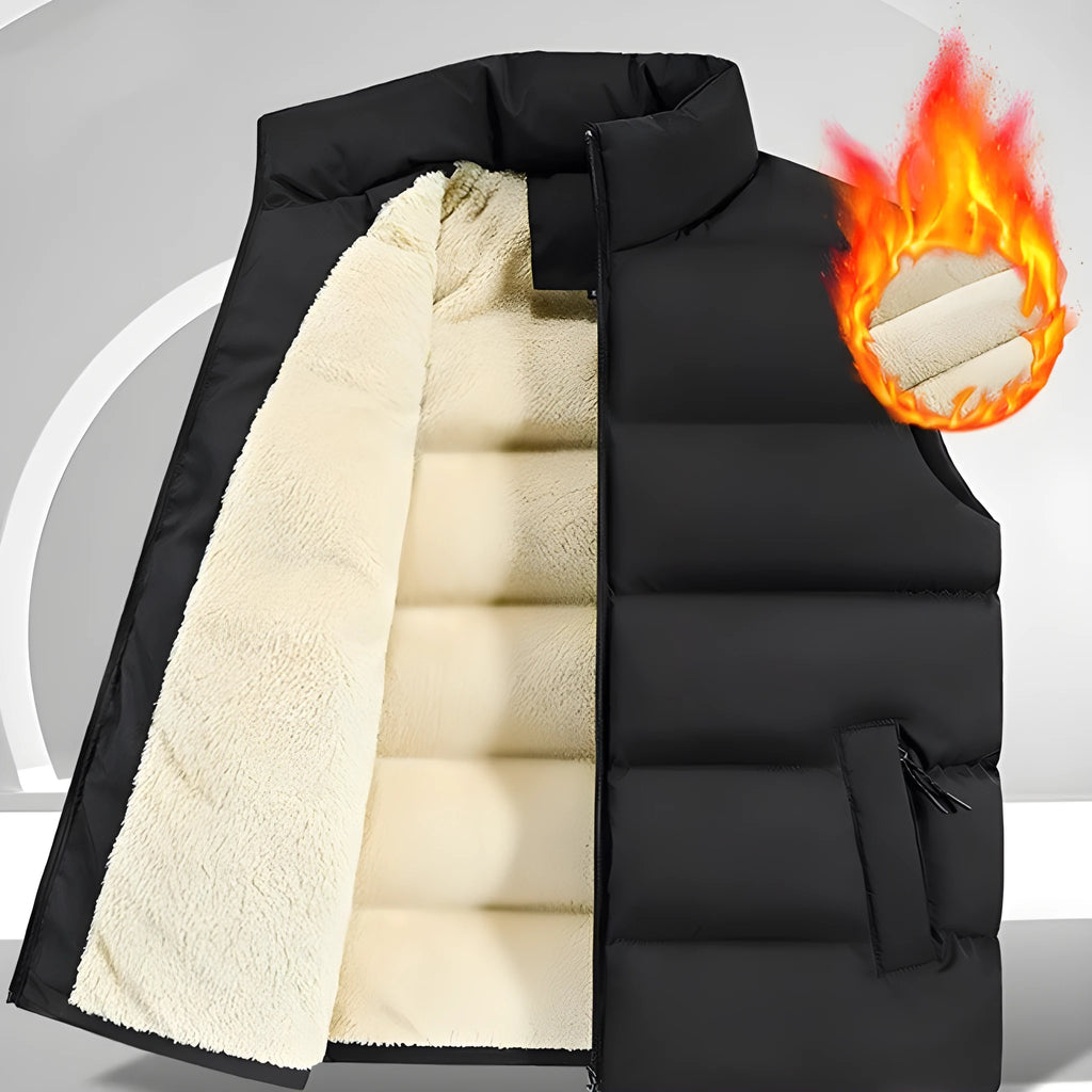Men's striped lambswool vest in black, available in sizes from M to 5XL