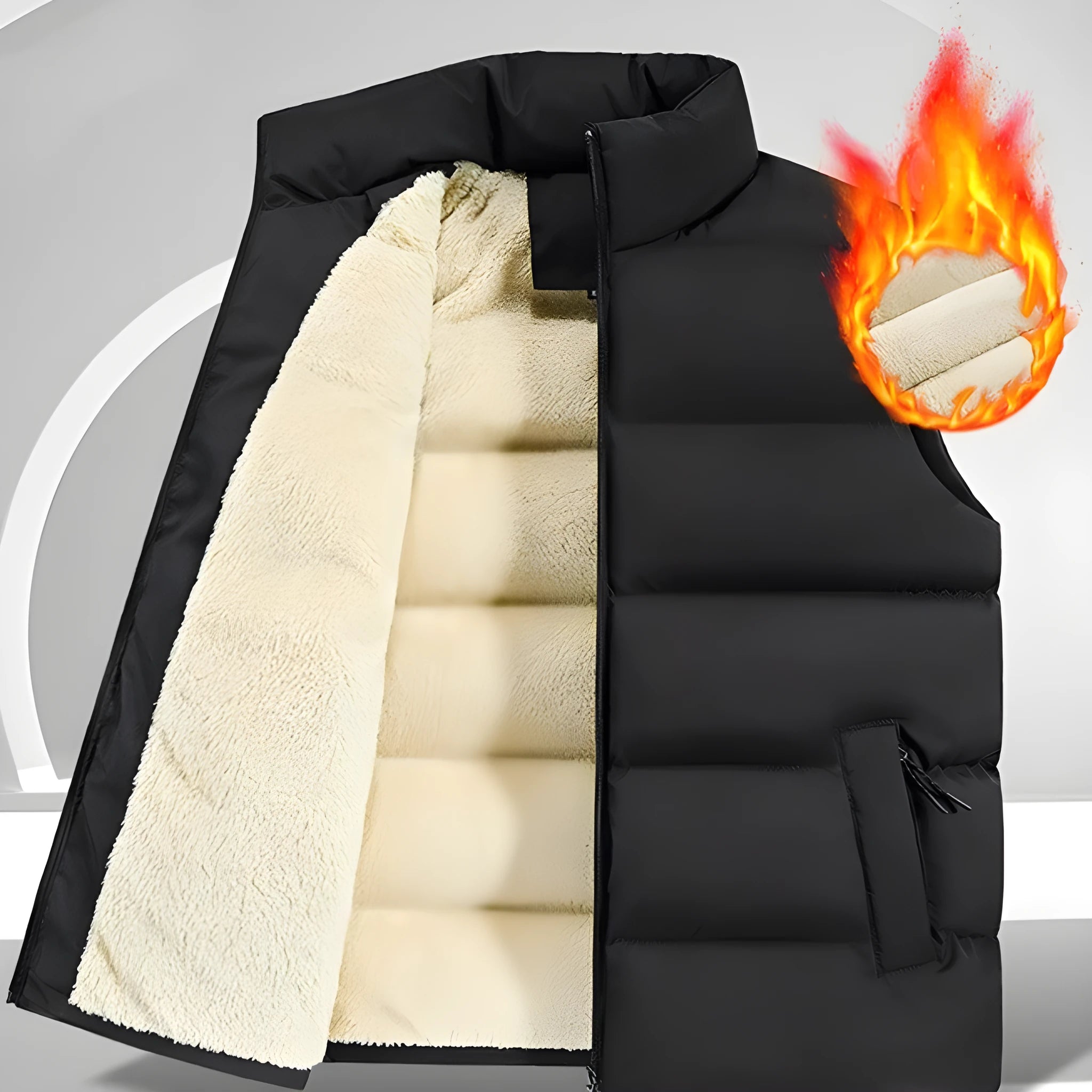 Men's striped lambswool vest in black, available in sizes from M to 5XL