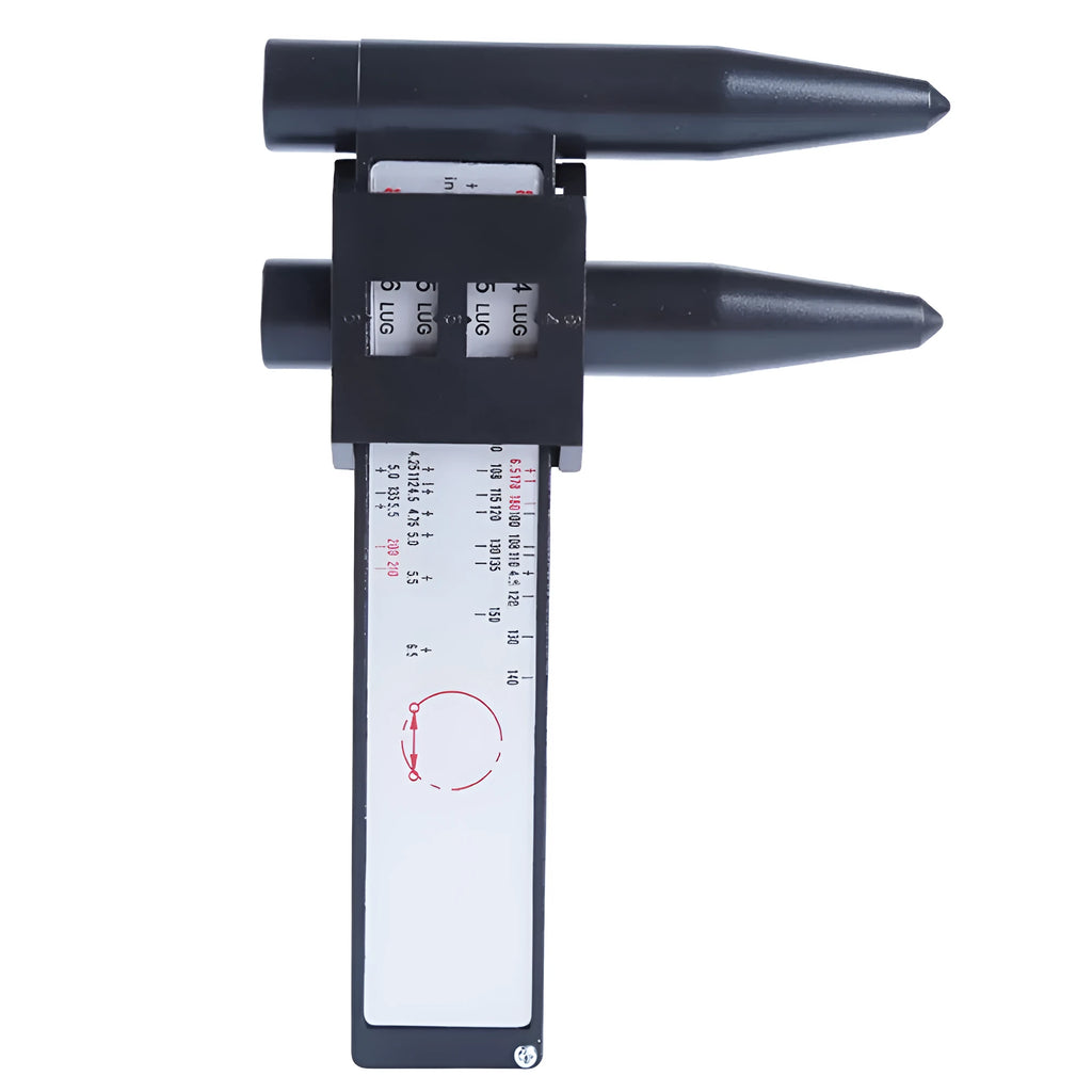 Electronic digital plastic caliper for measuring hole distances, shown with digital display.