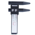 Electronic digital plastic caliper for measuring hole distances, shown with digital display.