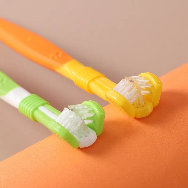 Pet toothbrush with nylon bristles and plastic handle in multiple colour options
