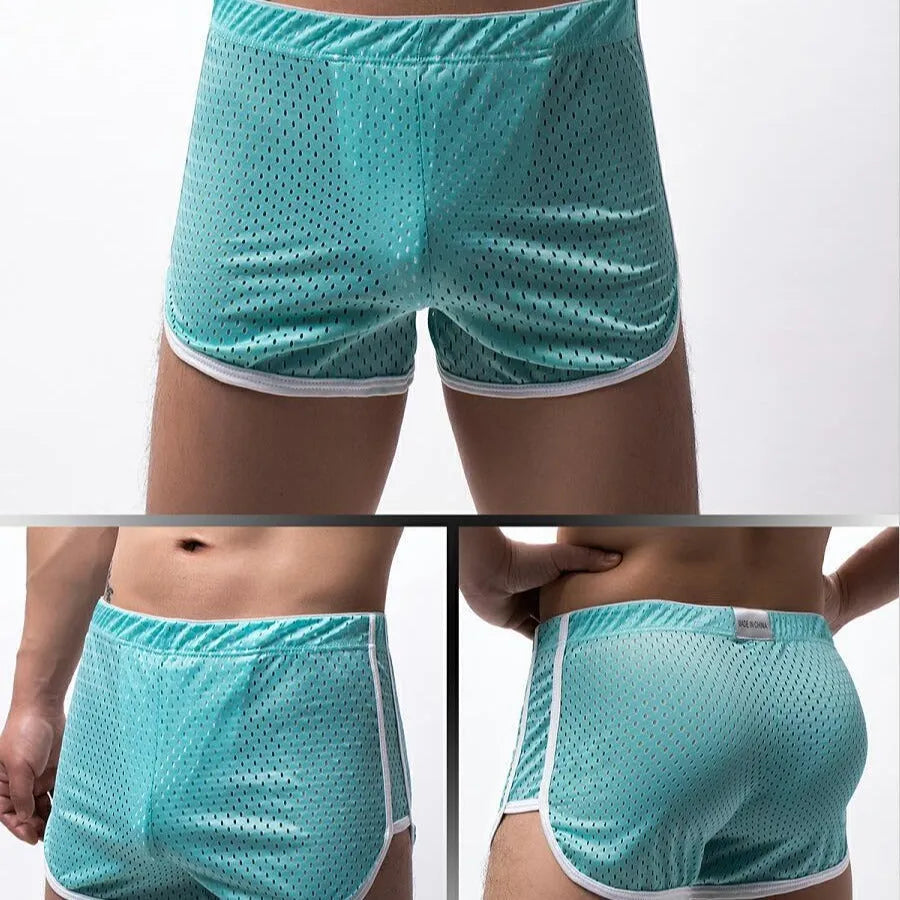Men's breathable cotton nylon boxer shorts in mid waist style on a white background.