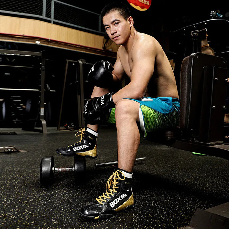 Mixed combat training wrestling shoes with high-top design and soft rubber sole