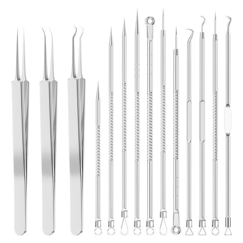 4-piece metal acne needle set with ultra fine pointed tips for pimple and blackhead removal