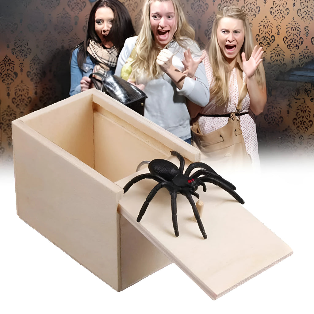 Wooden scare box prank toy with jumping animal surprise for April Fools gags