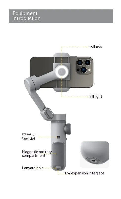 Silver grey Ochan Smart X Pro smartphone gimbal stabiliser with extension rod and storage case