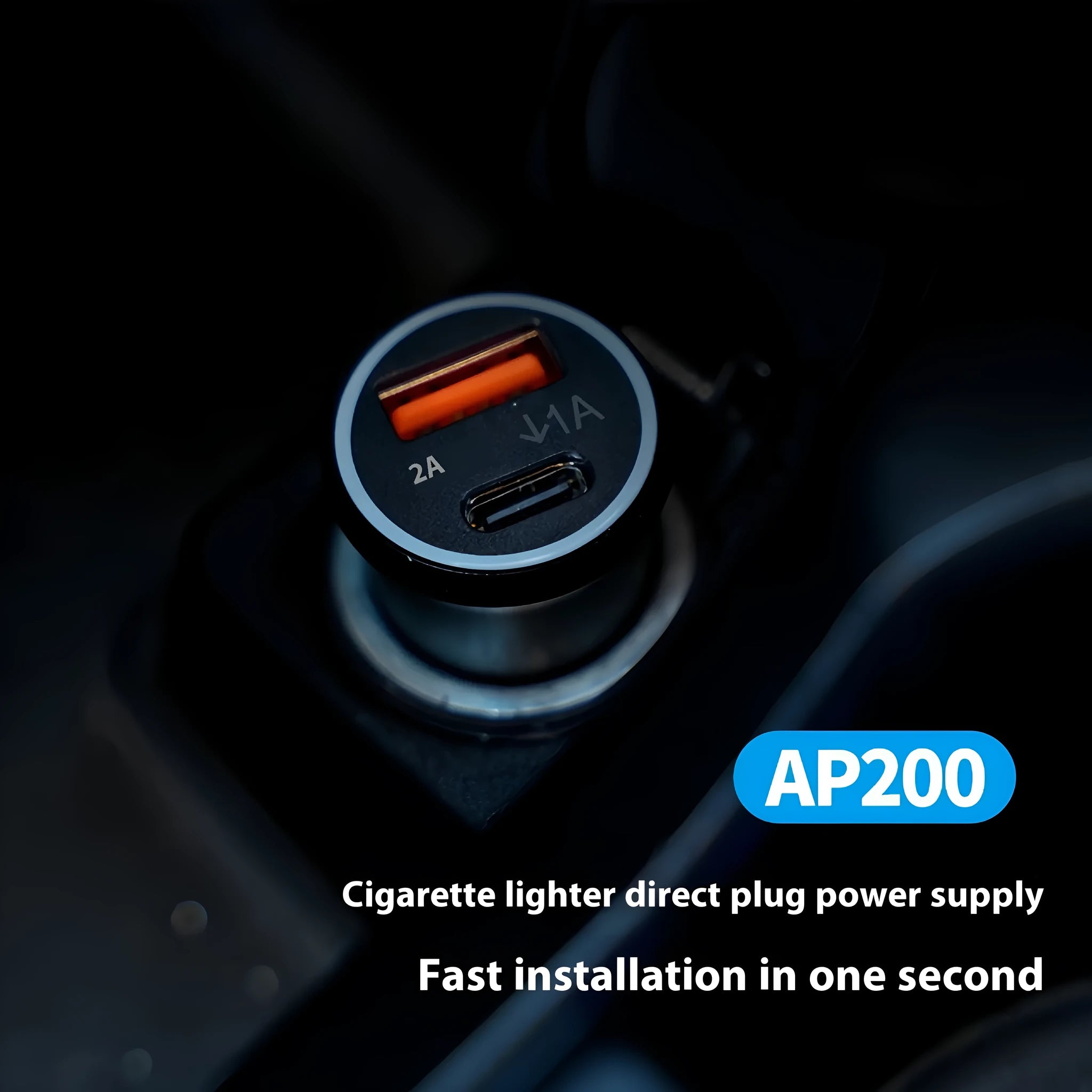 Black GPS car locator with a 12V car charger plug for vehicle tracking.