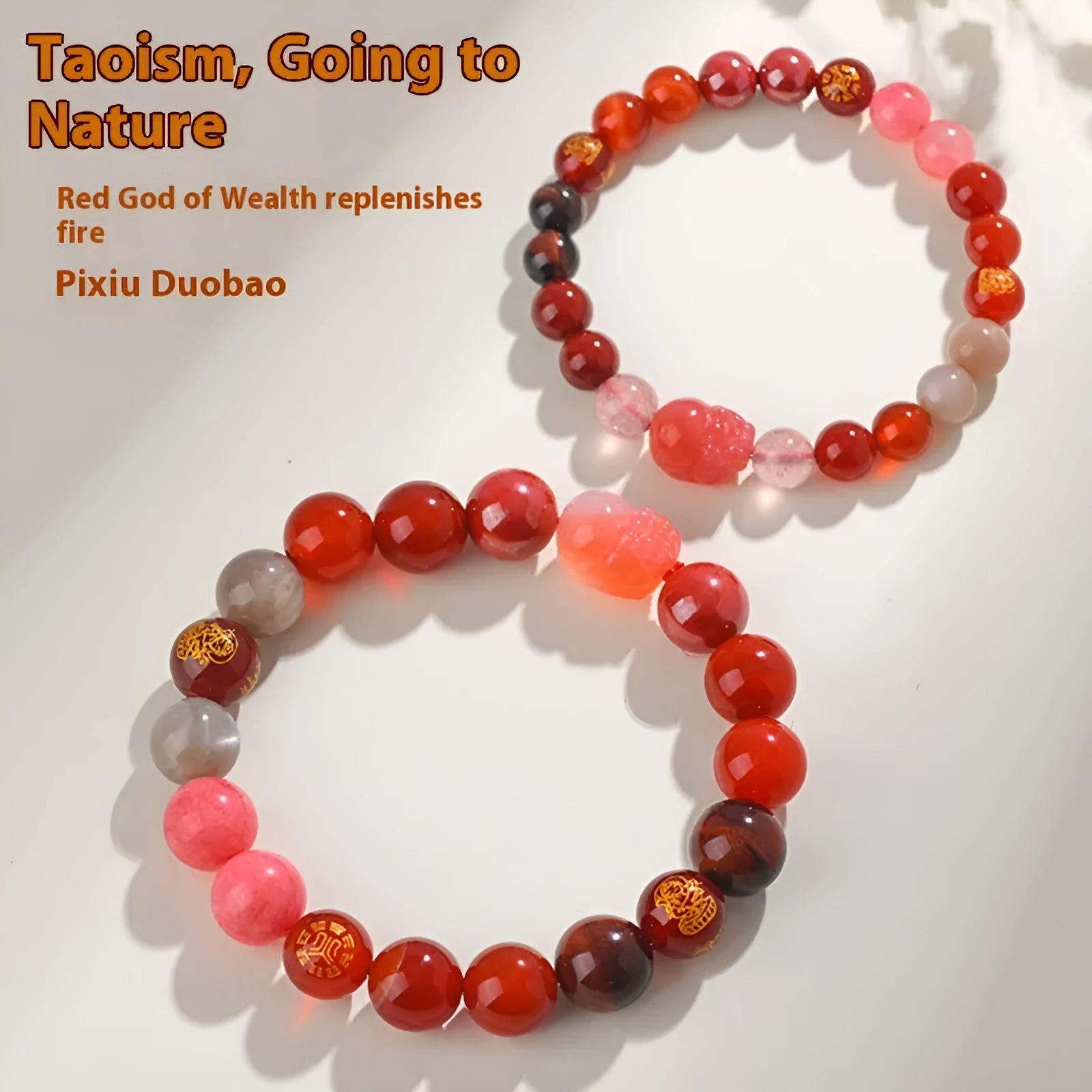 Handmade five elements crystal bracelet with geometric beads in gold, wood, water, fire, or soil colours
