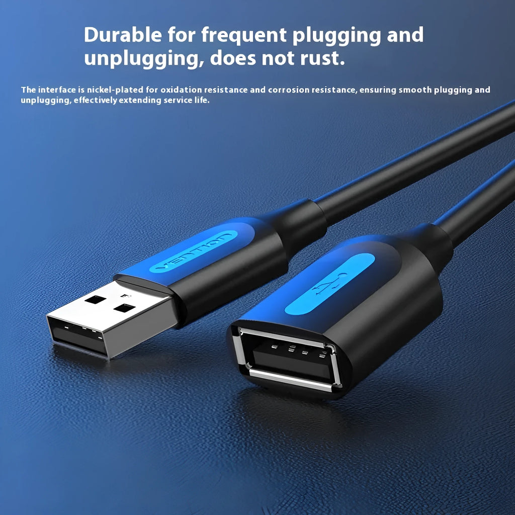 Black USB A Male to AM female extension cable with straight head connectors