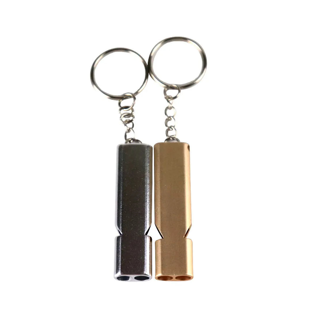Double hole aluminium alloy survival whistle in silver and gold colour options
