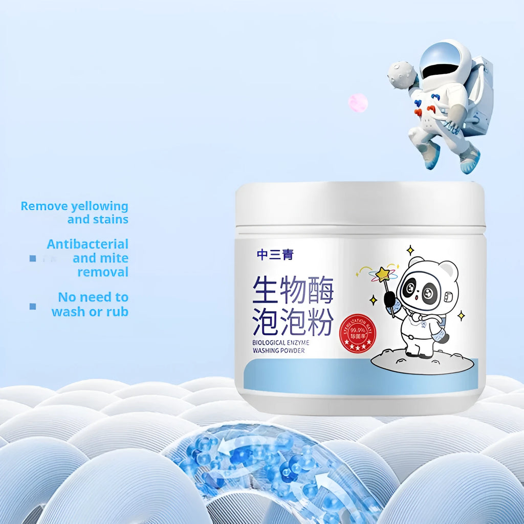 Biological enzyme bubble powder laundry detergent bottle for stain removal on down and wool.