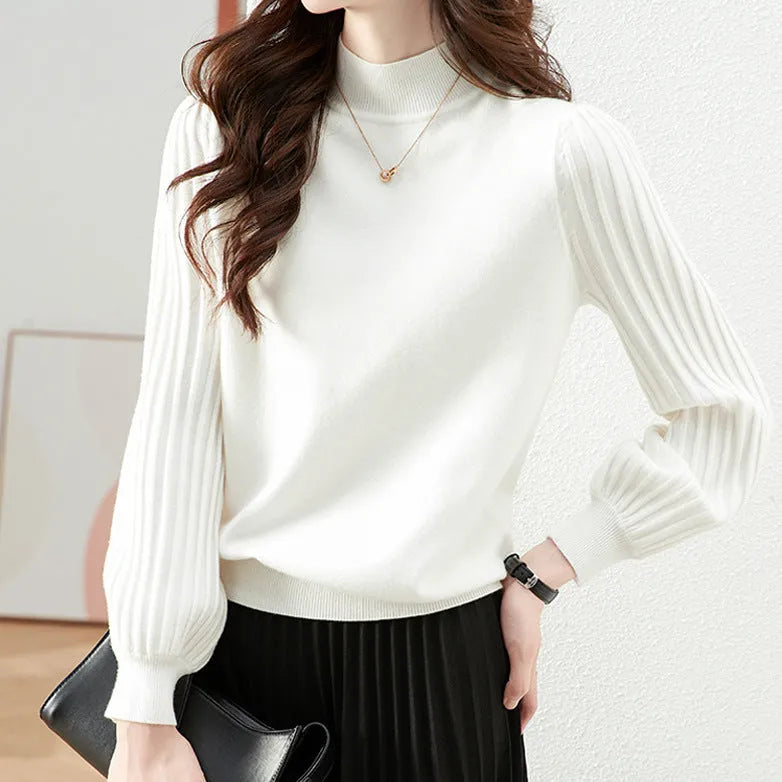 Slim fit half turtleneck shirt in sunken stripe pattern, shown in apricot colour