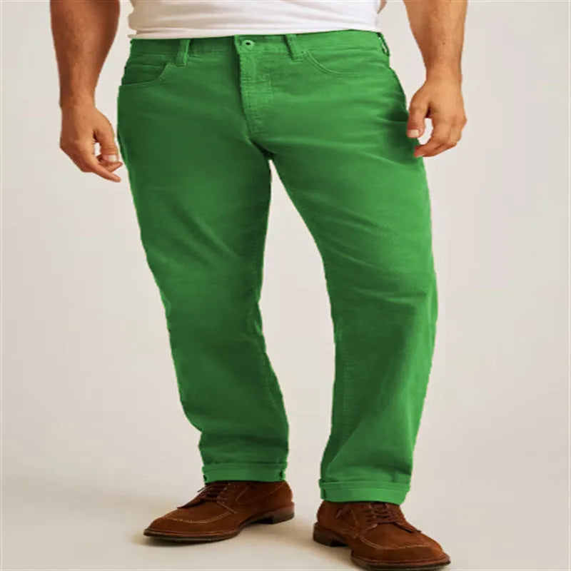 Straight leg corduroy trousers in cotton blend fabric with non-elastic waistband