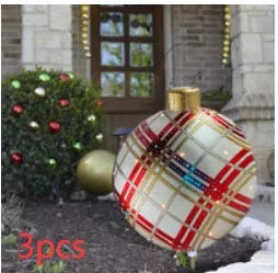 Large red and white striped inflatable PVC Christmas ball ornament with a 60cm diameter.
