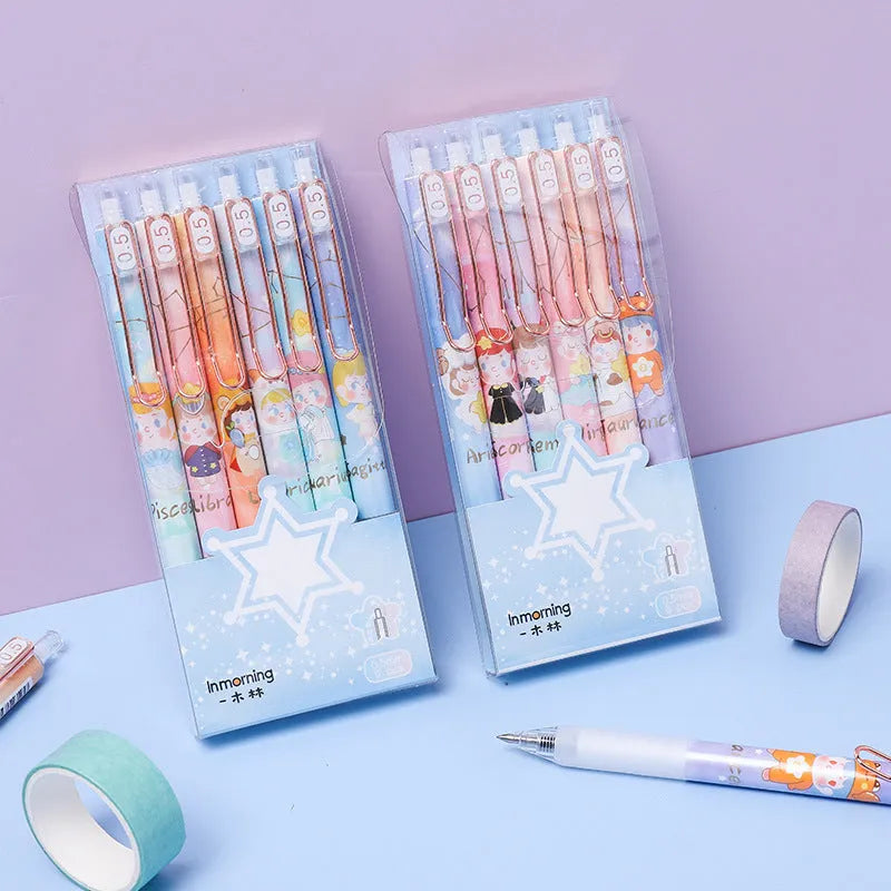 Lisa's Secret Constellation press gel pens showing twelve zodiac design with 0.5mm tip in 6-piece set
