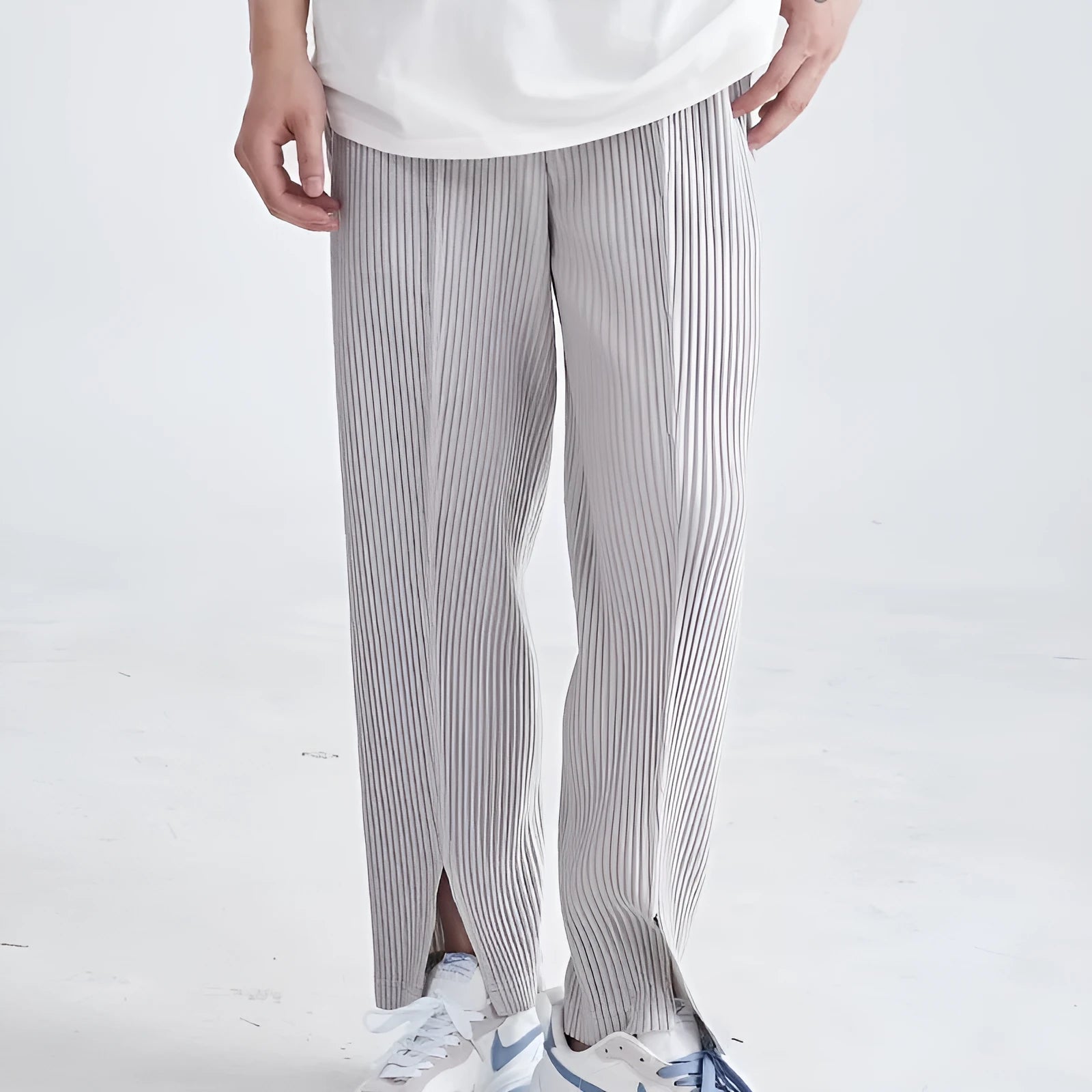 Men's casual baggy straight trousers in gray, polyester, mid waist, size M to XXL