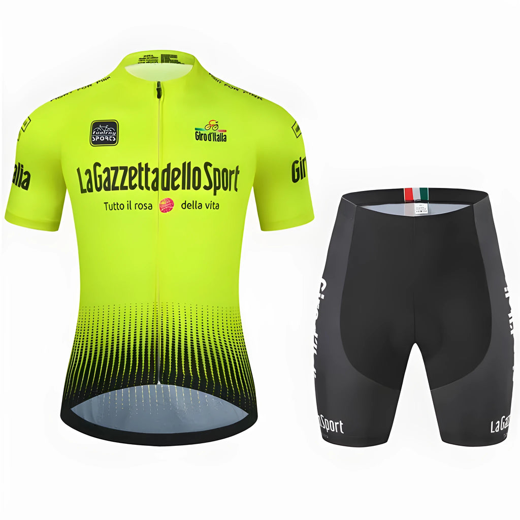 Patterned short-sleeve cycling suit for road biking in polyester fabric