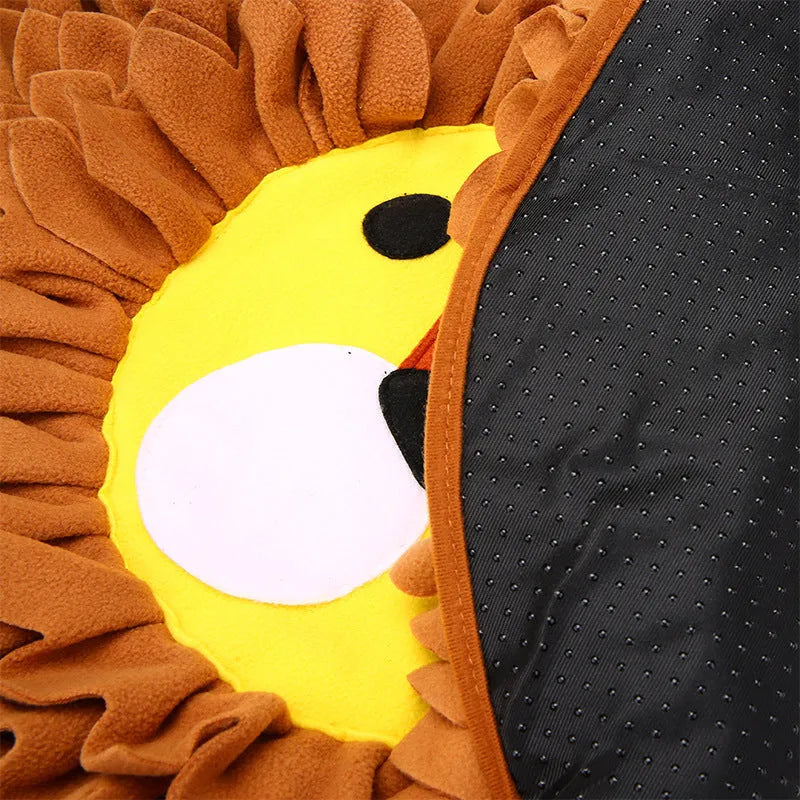 Brown lion-shaped snuffle pad for dogs and cats with food hiding compartments