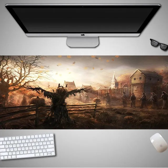Oversized Halloween-themed mouse pad with non-slip rubber cloth backing shown in one of 28 available pattern designs