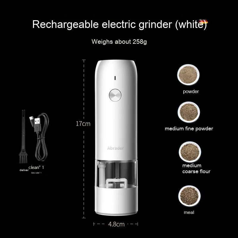 USB rechargeable electric pepper and salt grinder set with clear acrylic body and ceramic mechanism