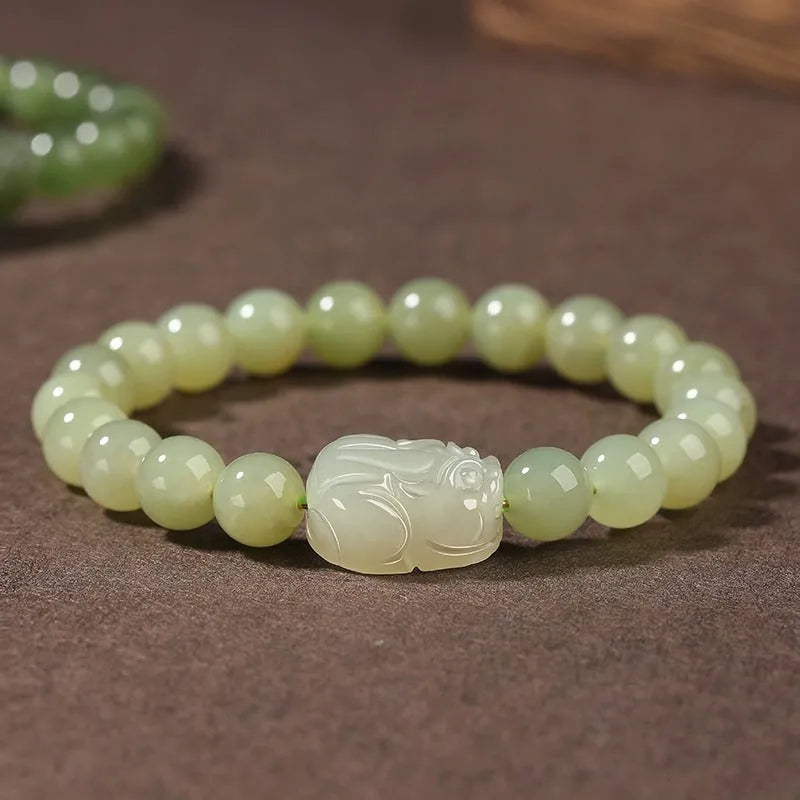 Gray jade ethnic style beaded bracelet for women shown in three bead size options.