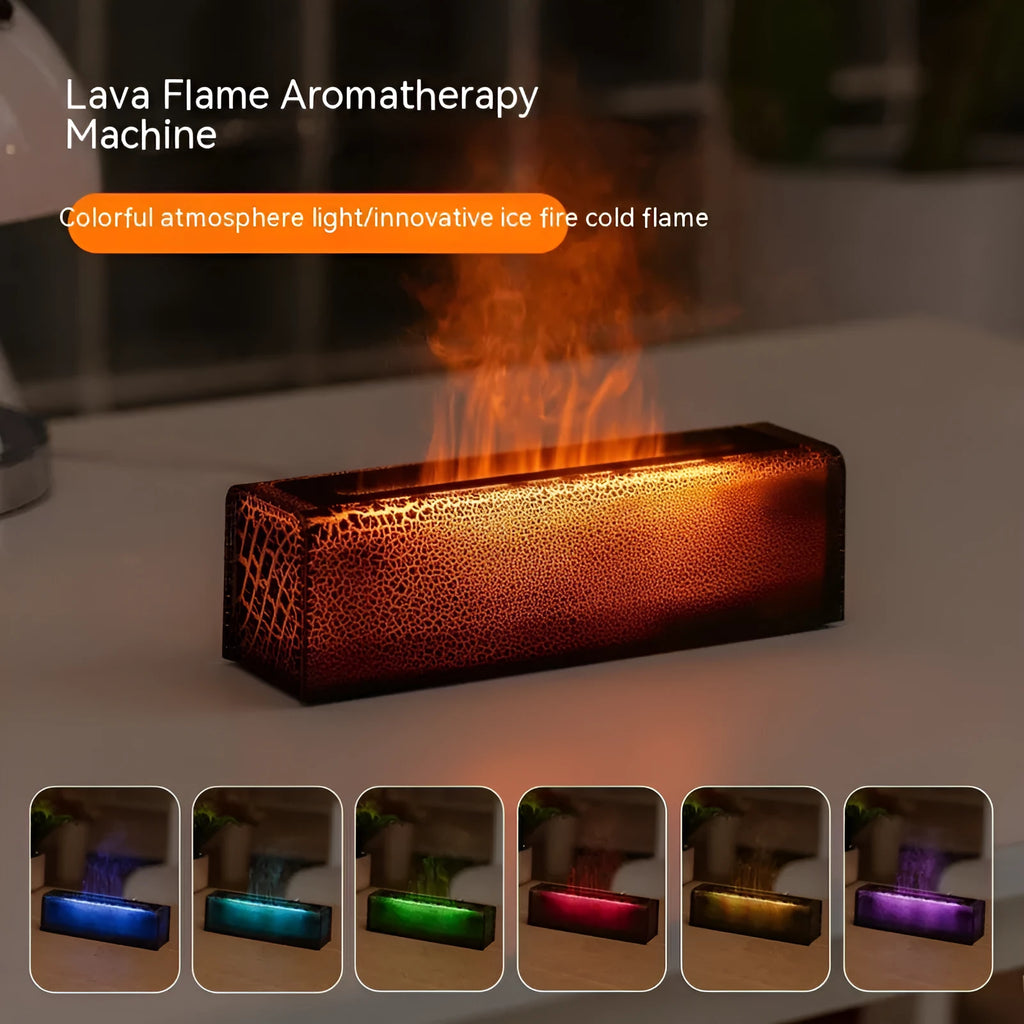 Square creative lava flame design desktop humidifier and aroma diffuser in black or white with USB cable