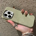 Magnetic leather drop-resistant flannel phone case in silver grey for iPhone.