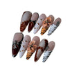 French style leopard print nail stickers with cross and floral patterns in 10-piece pack