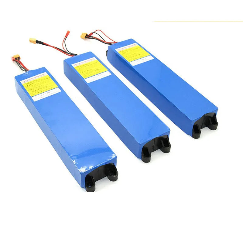 36V lithium battery pack for electric scooter replacement, showing options for 6.6A, 7.8A, and 10.4A capacities.