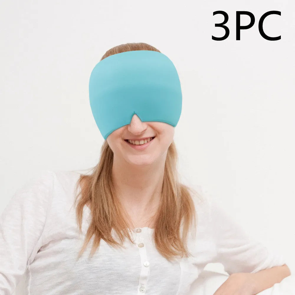 Elastic cloth gel eye mask for headache relief with adjustable headband in black colour