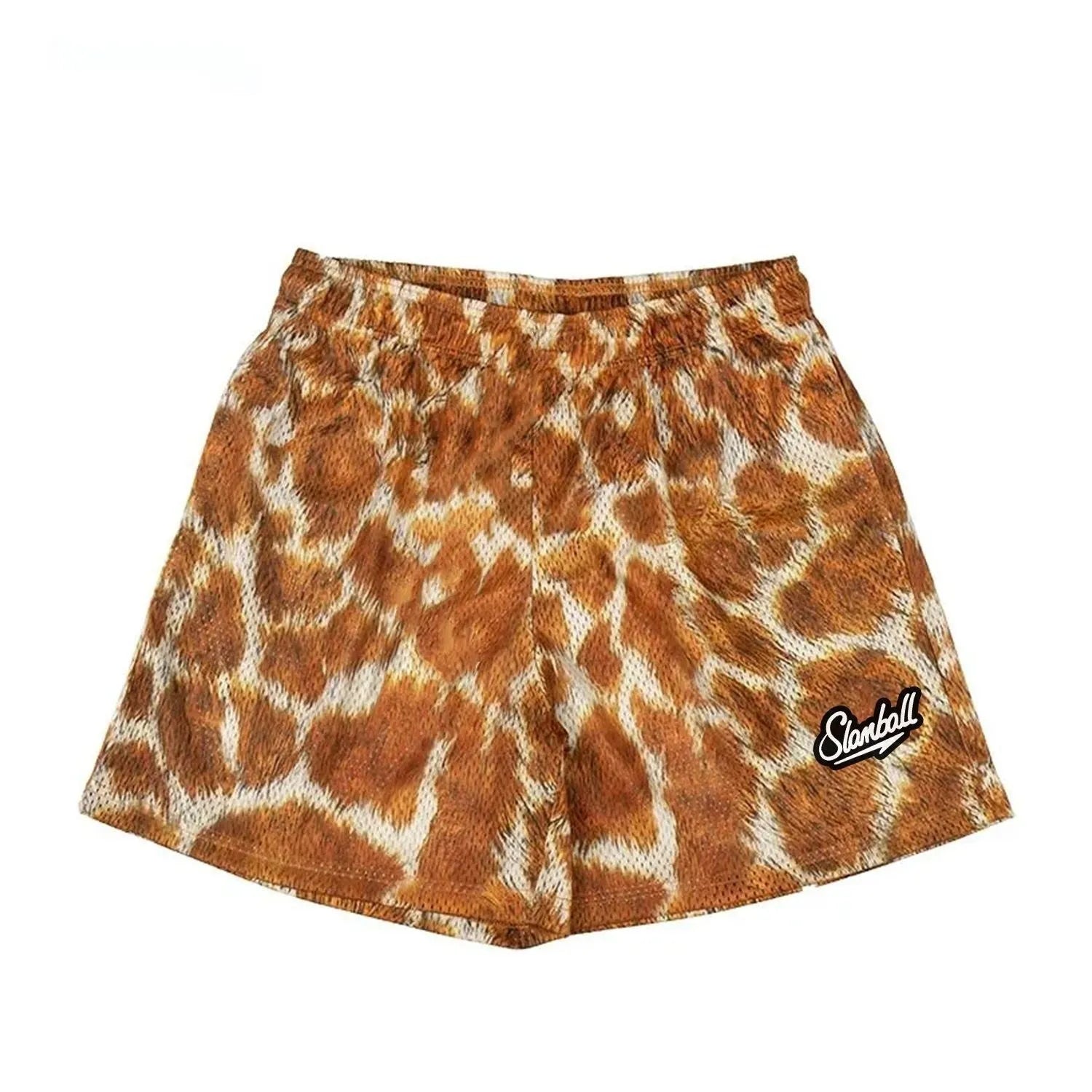 Men's leopard print fitness training shorts made from quick-drying polyester fabric