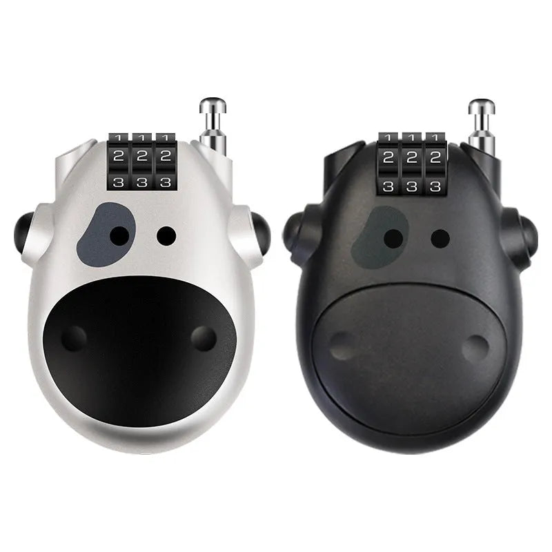 Retractable wire rope helmet lock with 1 metre chain in black cow design