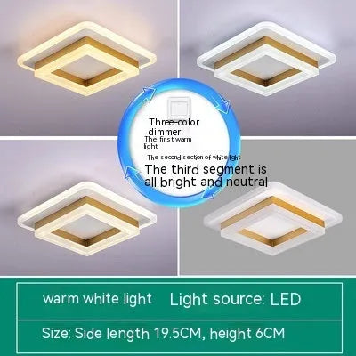 Modern LED ceiling light in black or gold, round or square style, for corridor or hallway.