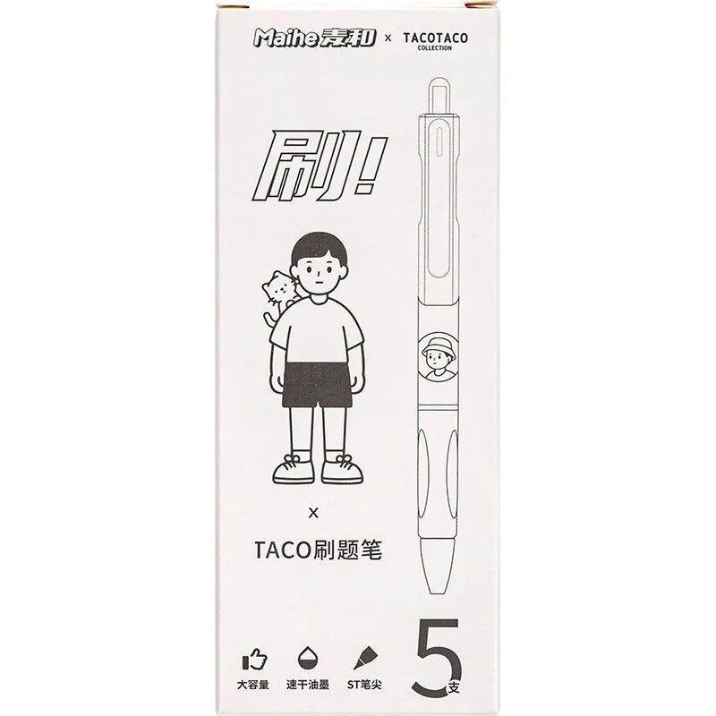 Five neutral black gel pens with 0.5mm black refills for student exams and professional writing