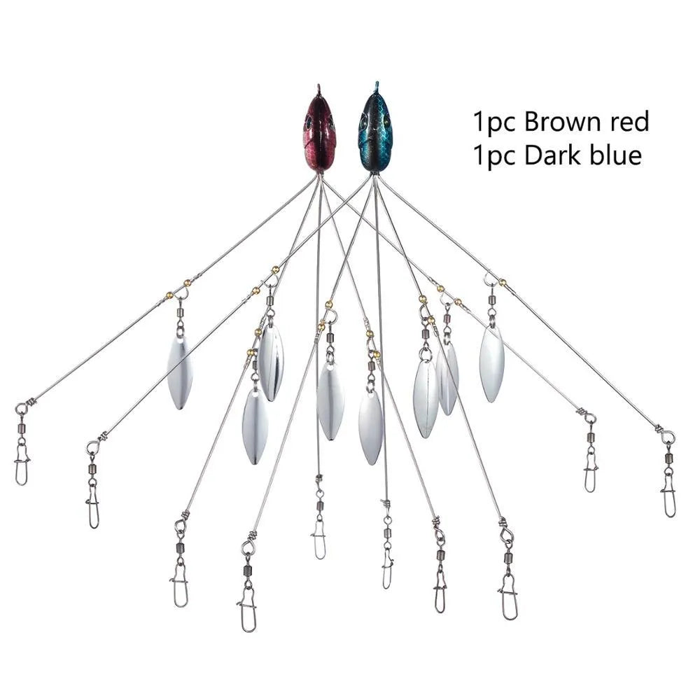 Bassdash umbrella fishing lure rig with 5 swivels and rotating metal sequins