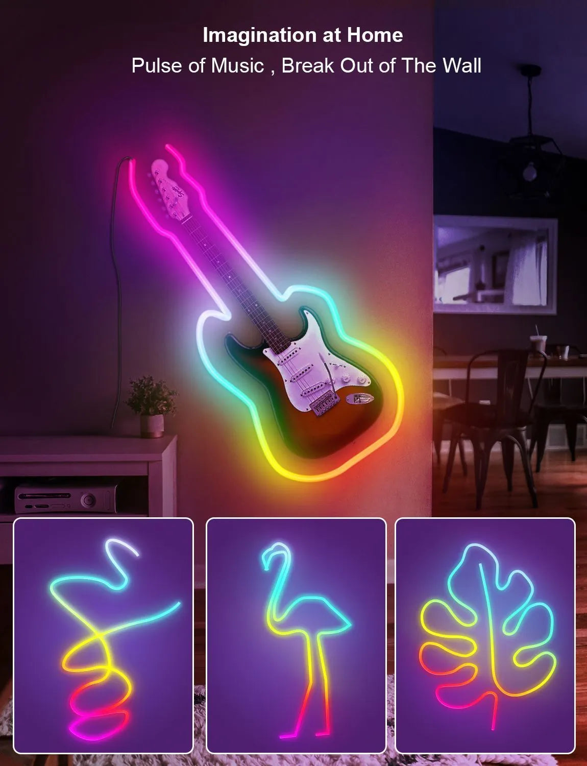 3 metre USB RGB LED neon light strip with remote control for interior lighting