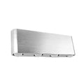 Silver aluminium rectangular LED wall lamp showing seven colour lighting options on bedroom wall