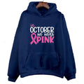 Women's pink retro print pullover hoodie with side seam pockets