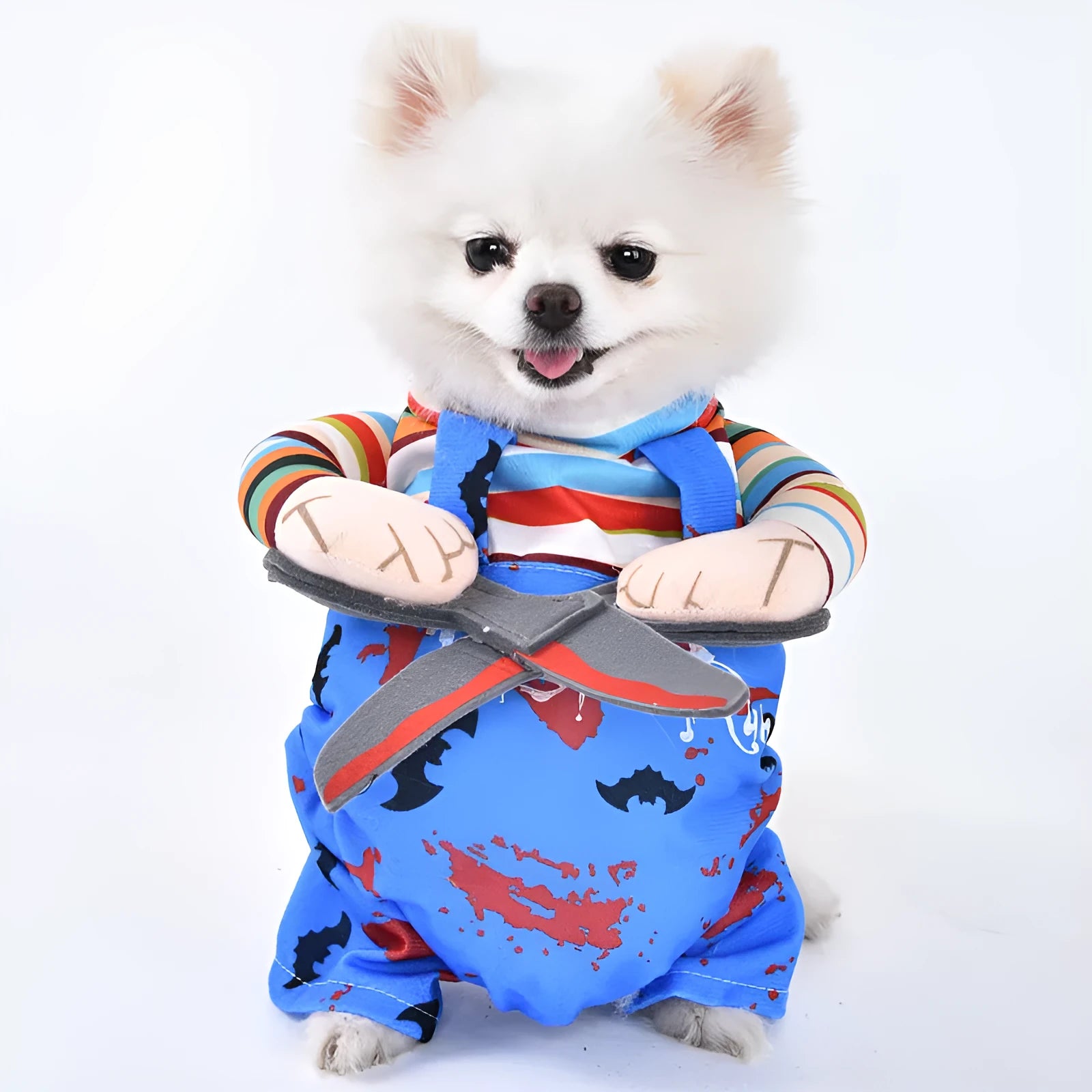 Halloween dog costume selection showing bat suit, devil outfit and pumpkin pack designs