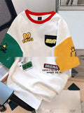 Printed loose-fit casual t-shirt for men showing digital letter pattern design on polyester fabric