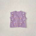 Cute purple dot children's knitted cotton vest sleeveless casual top for toddlers 73cm size