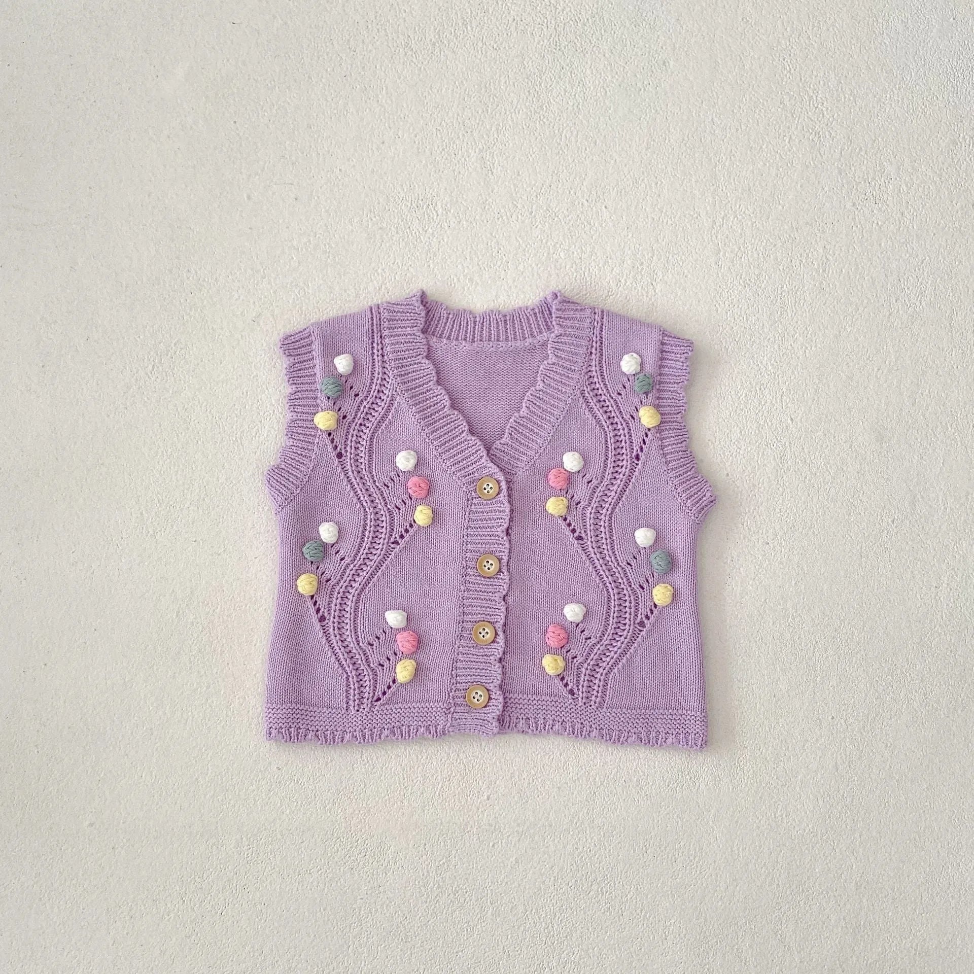 Cute purple dot children's knitted cotton vest sleeveless casual top for toddlers 73cm size